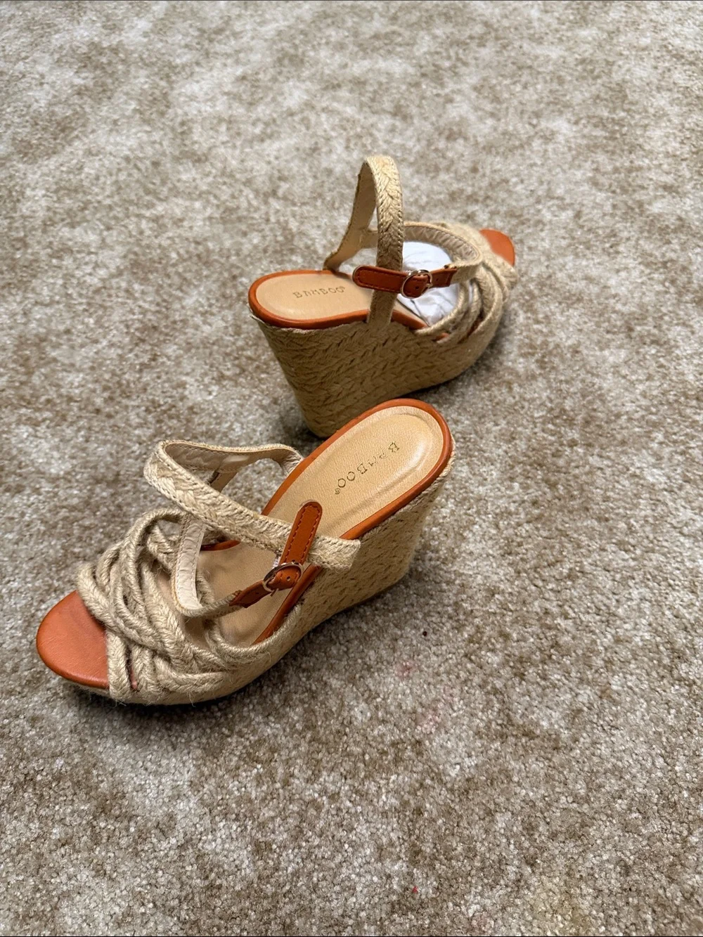 BAMBOO Natural Rope Platform Sandals with Tan Footbed